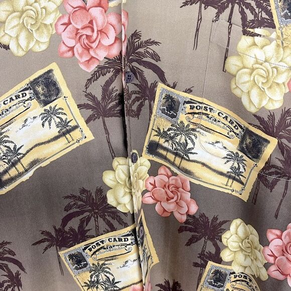 Tommy Bahama men’s silk postcards Hawaiian button up short sleeve shirt - Picture 3 of 5